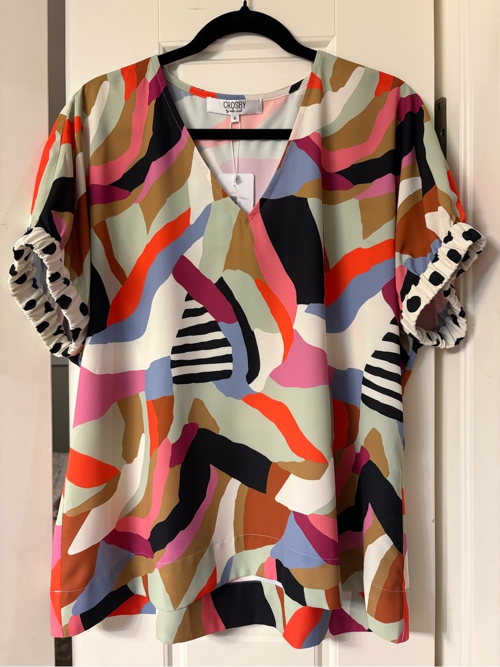 NWT Crosby by Mollie Burch Size Medium Terrain/Polka Dot Short Sleeve Blouse